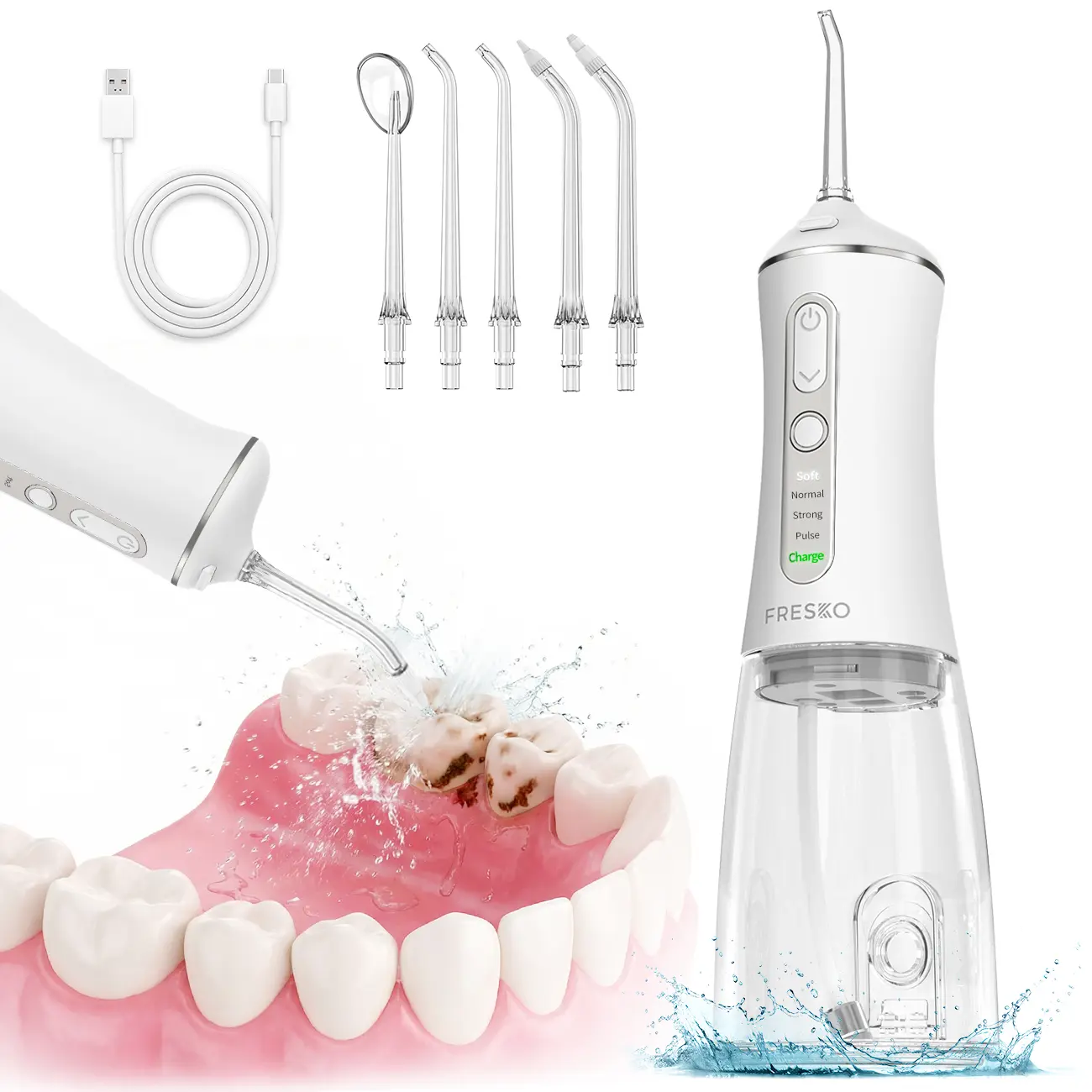 Cordless Oral Flosser, Teeth Cleaning Tools Plaque Remover, Powerful Portable Oral Irrigator, 50-Day Battery Life, IPX7 Waterproof, 5 Tips, 300ML Capacity, 4 Modes, Ideal for Braces & Gum Health, Cordless Oral Flossers