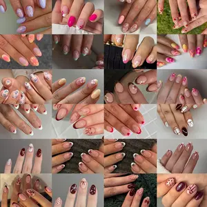 576pcs Short Oval 3D Gel Nail Tips, Mixed Designs, Glossy Finish, Perfect Fit, Summer Use, Daily & Party Nails, Acrylic False Nails Set, Nail Tips Kit, Nail Extension, Nail Art Supplies