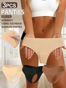 3-Pack Women‘s Seamless Breathable No Panty Line Underwear Thong Underwear Laser Cut No Show Anti Camel Toe for Yoga Gym Workout Leggings