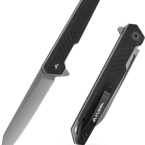 #blackfriday FLISSA Folding Knife, Pocket Knife with D2 Steel Blade, G10 Handle, Pocket Clip, Lightweight for Camping, Tactical, Hiking, Hunting, EDC, Daily Use, Outdoor Activities