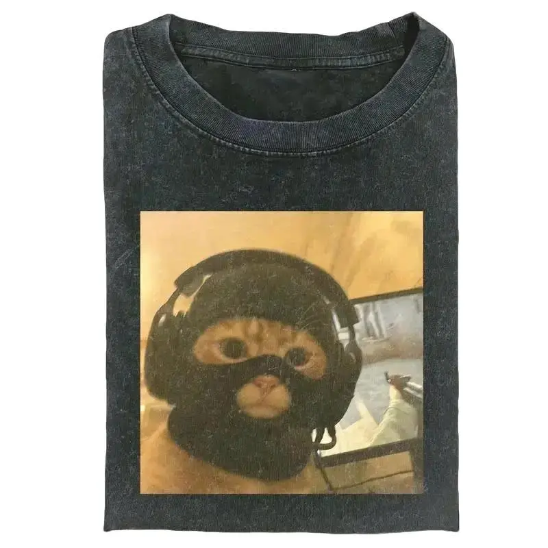 Women's Vintage Funny Selfie Cat Graphic Top - Ladies' Fashion Short-Sleeve Garment, Silly Cat Meme Tee Gift for Women, Tops, Fitted, Shortsleeve, Style, Retro, Round Neck, Cotton, Lady, Fitness, Fitted Cut