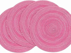 15 Inch Round & Oval Braided Placemats Set of 4, Stylish Washable Heat-Resistant Cotton-Polyester Table Place Mats for Kitchen Dining Table - Blush Pink