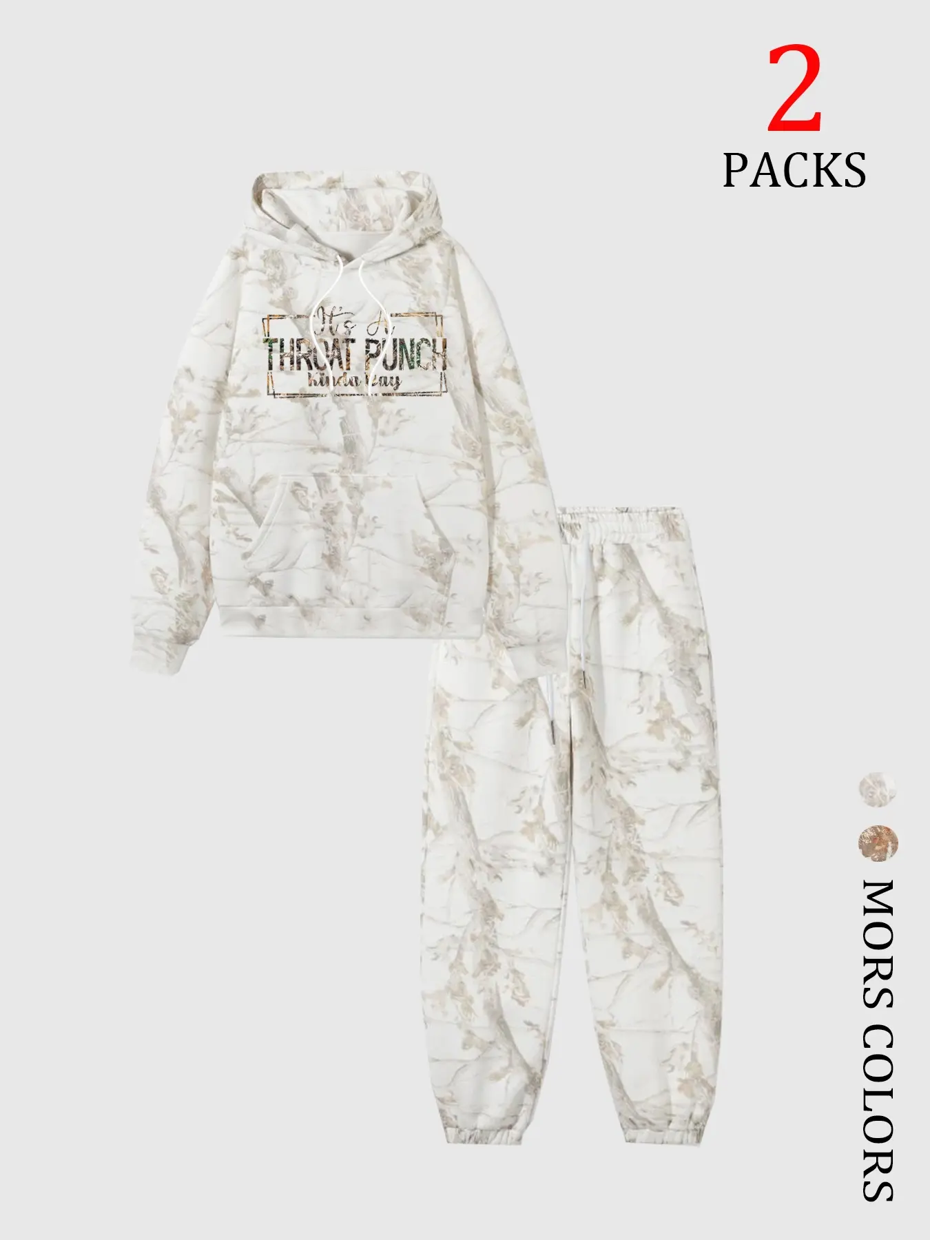 Men's & Women's Long Sleeve Camouflage Print Knitted Hoodie Set, Fall Winter Casual Loose-Fit Soft Fabric Long Pants, Thicken Warm Fleece Lining, Unisex Outdoor Sports, Menswear