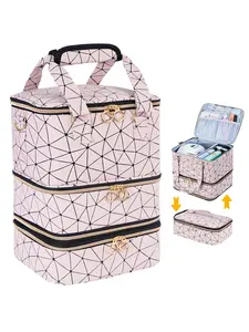 Geometric & Leopard Pattern Nail Art Storage Bag, Cosmetic Storage Bag, Large Capacity Nail Art Storage Bag with Handle, Durable Nail Art Tool Storage Organizer for Home & Salon Use