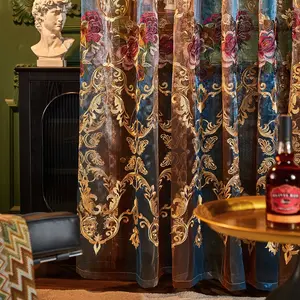 Vintage Embroidered Curtain Drape, Hole Hanging, Suitable for Bedroom Living Room Home Decor, Luxurious Large Window Covering