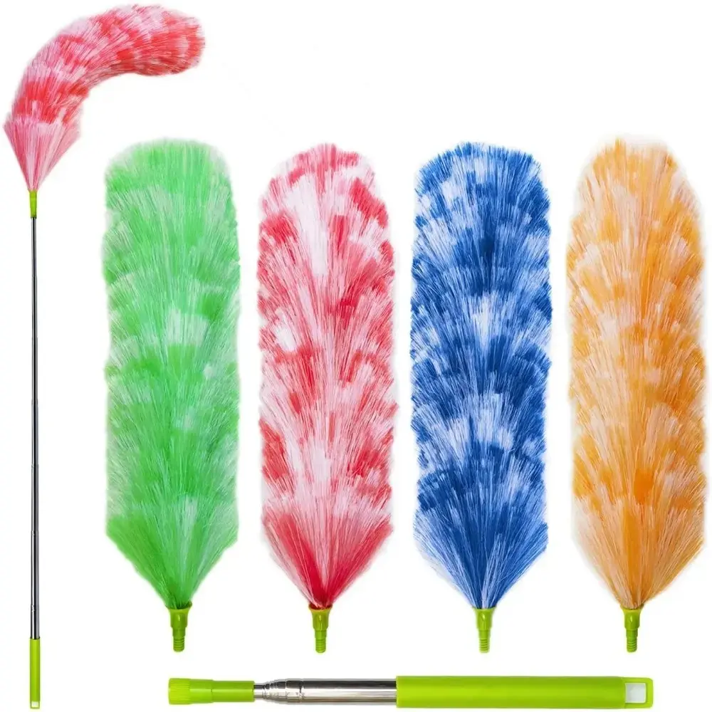 Removable & Washable Electrostatic Feather Duster Set, Home Cleaning Supply with 25"-55" Adjustable Extendable Handle, Long Reach Dust Removal Tool