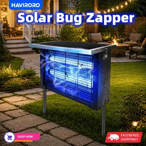 HAVIRORO Outdoor Solar Bug Zapper – 4500V Electric Shock, Cordless Portable Camping Zapper with Light Sensor, Moth & Insect Trap – Ideal for Home, Patio, and Backyard