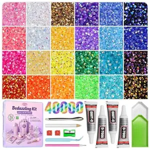 Redtwo 40000Pcs Resin Jelly Rhinestones for Bedazzling, 3mm Multicolor Flatback Rhinestones, Bedazzling Kit with 4Pcs B7000 Jewelry Glue and Tools, Bedazzler Kit for Crafting Book Clothes Makeup Shoes