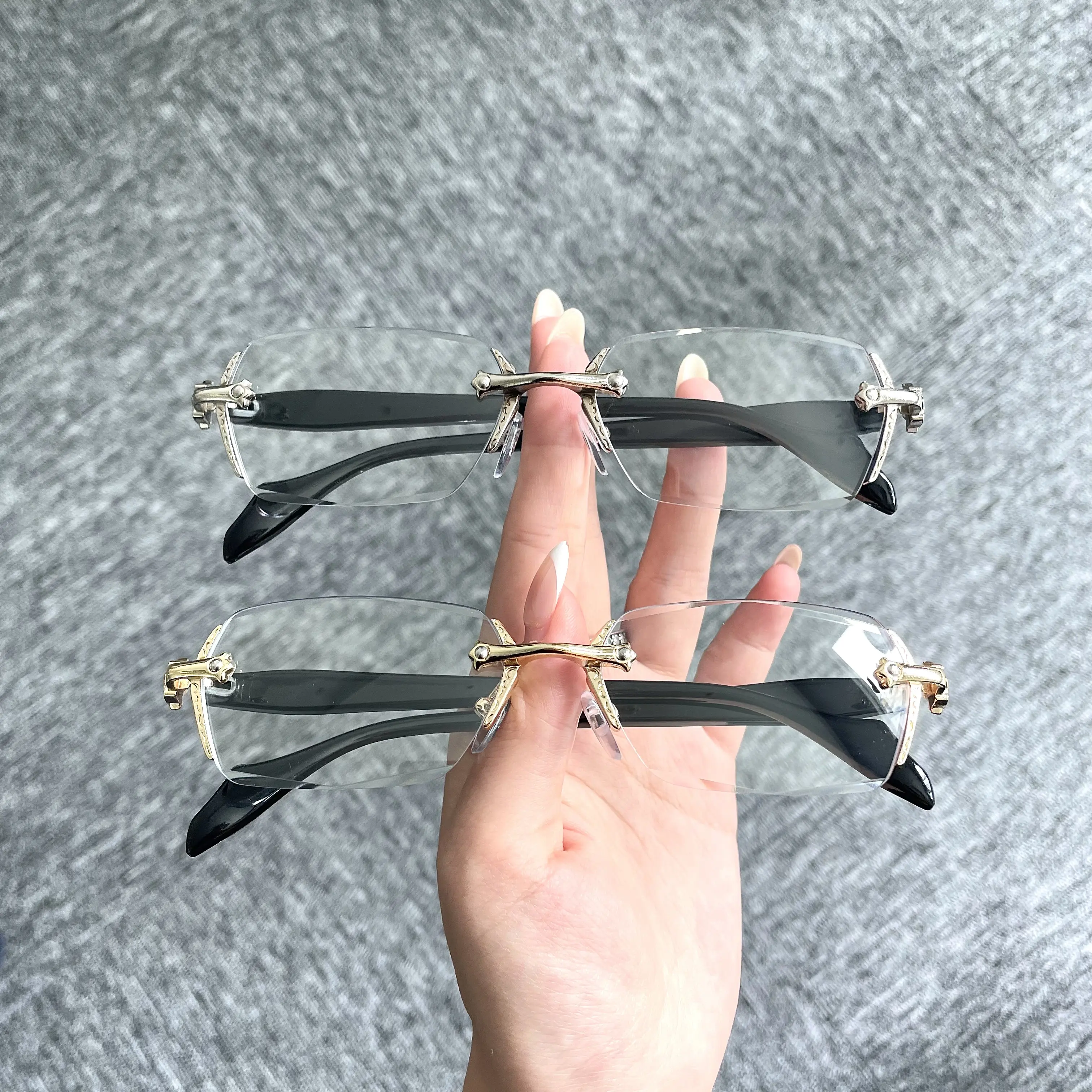 Vintage Rimless Rectangle Eyeglasses Frame for Women Men, Lightweight Metal Trim Fashion Clear Lens Glasses