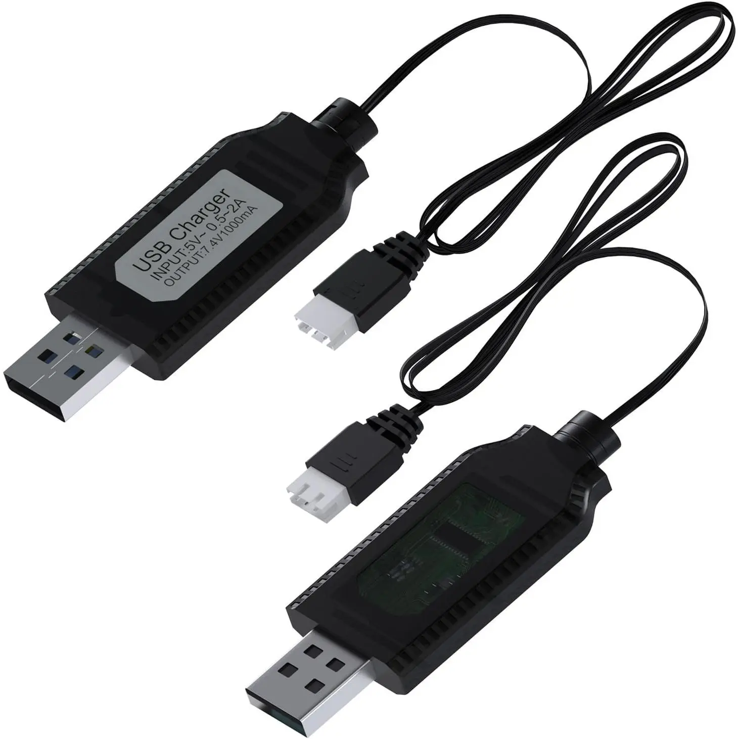 MMOBIEL 2-Pack USB Plug Charger Cable - 7.4V 2S 1A Adapter, USB to XH-3P Connector for LiPo/Li-ion Batteries, RC Drones, Gel Splatter Blasters