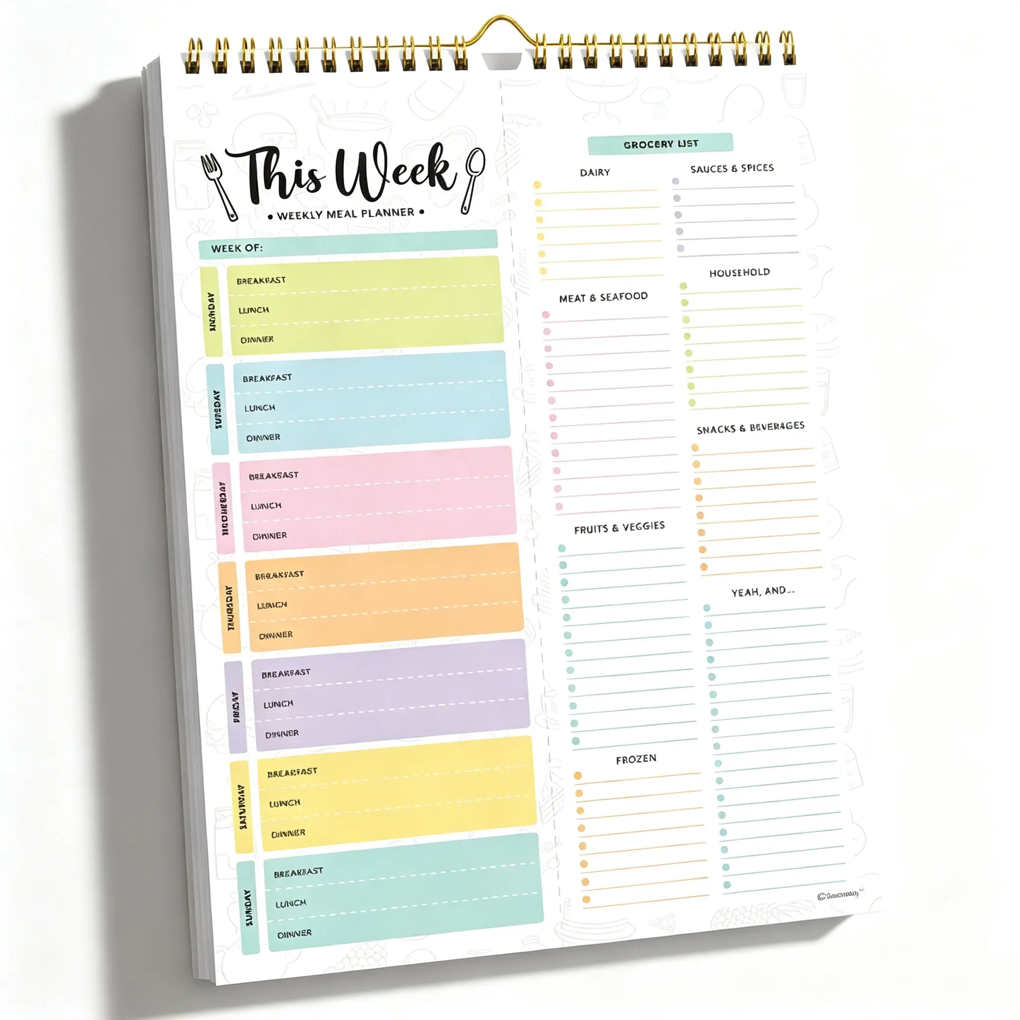 52 Sheets Undated Magnetic Weekly Meal Planner & Grocery List Notepad with Strong Magnets, 8.5×11" Spring-Bound, Refrigerator Mountable, Easy Tear-Off Design, Meal Prep & Healthy Eating for Busy Moms, Back to School