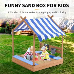 Lino Kids Large Wooden SandBoxes with Roof, Pipleo Outdoor Sand Box Play Canopy for Backyard Garden Beach, Sand Pit for Beach Patio Outdoor Playhouse