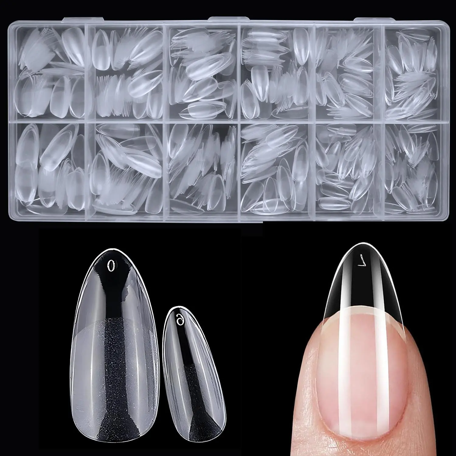 Medium Almond Fake Nail Tips, 600pcs/box Clear False Nail Tips for Gel X Acrylic Nail Extension, Soft Gel Full Cover Almond Faux Nails, Press On Nail, Suitable for Salon Home, Nail Art Supplies