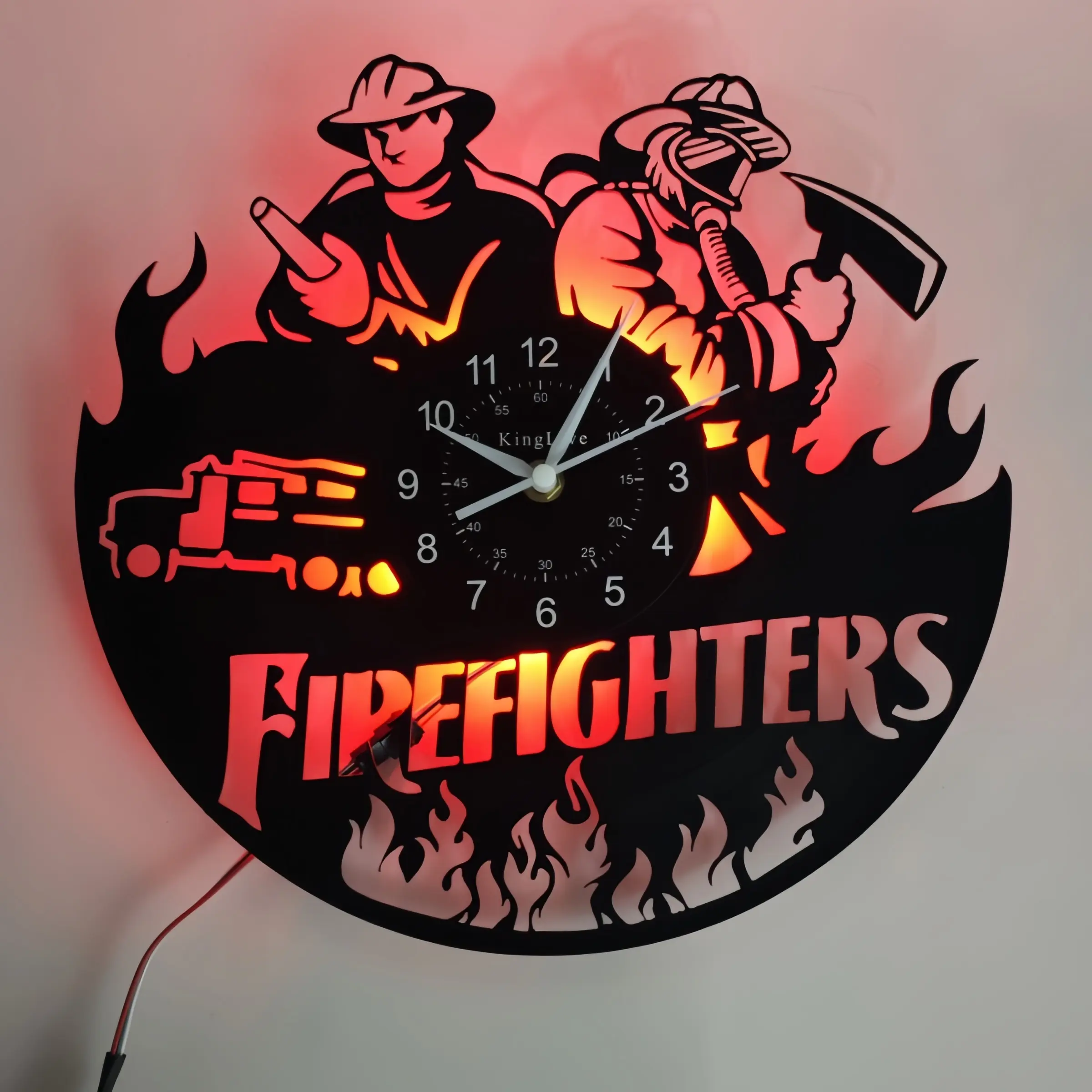 Firefighter Theme Vinyl Wall Clock, Decorative Fireman Design, Perfect Gift for Firefighters, Unique Home Decoration Accessory, Creative Decorative Clock, Wall Art Clock