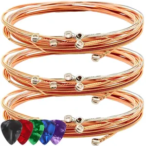 6pcs Red Copper Acoustic Guitar Strings with 5pcs 0.5mm Celluloid Picks, Universal for Folk & Wooden Guitars, Guitar Accessories for Beginners & Professionals