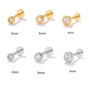 S925 sterling silver internal thread flat back cartilage earrings • Simple round CZ earrings, suitable for spiral ear screens. Conch earrings are suitable for giving girlfriends, girlfriends, and birthday gifts on holidays Dainty Matching Promise