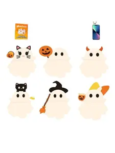 Mystery Phone Buddy, Stick-On Halloween Ghost & Pumpkin Phone Topper, Cute Strong Adhesive Cling Decoration for Smartphone, Peel-and-Stick Design Figurine, Fun Desk Accessory