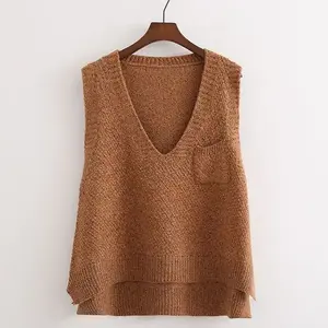 Women’s Knitted Sleeveless Waistcoat Top for Spring and Autumn, Plus Size, Outerwear