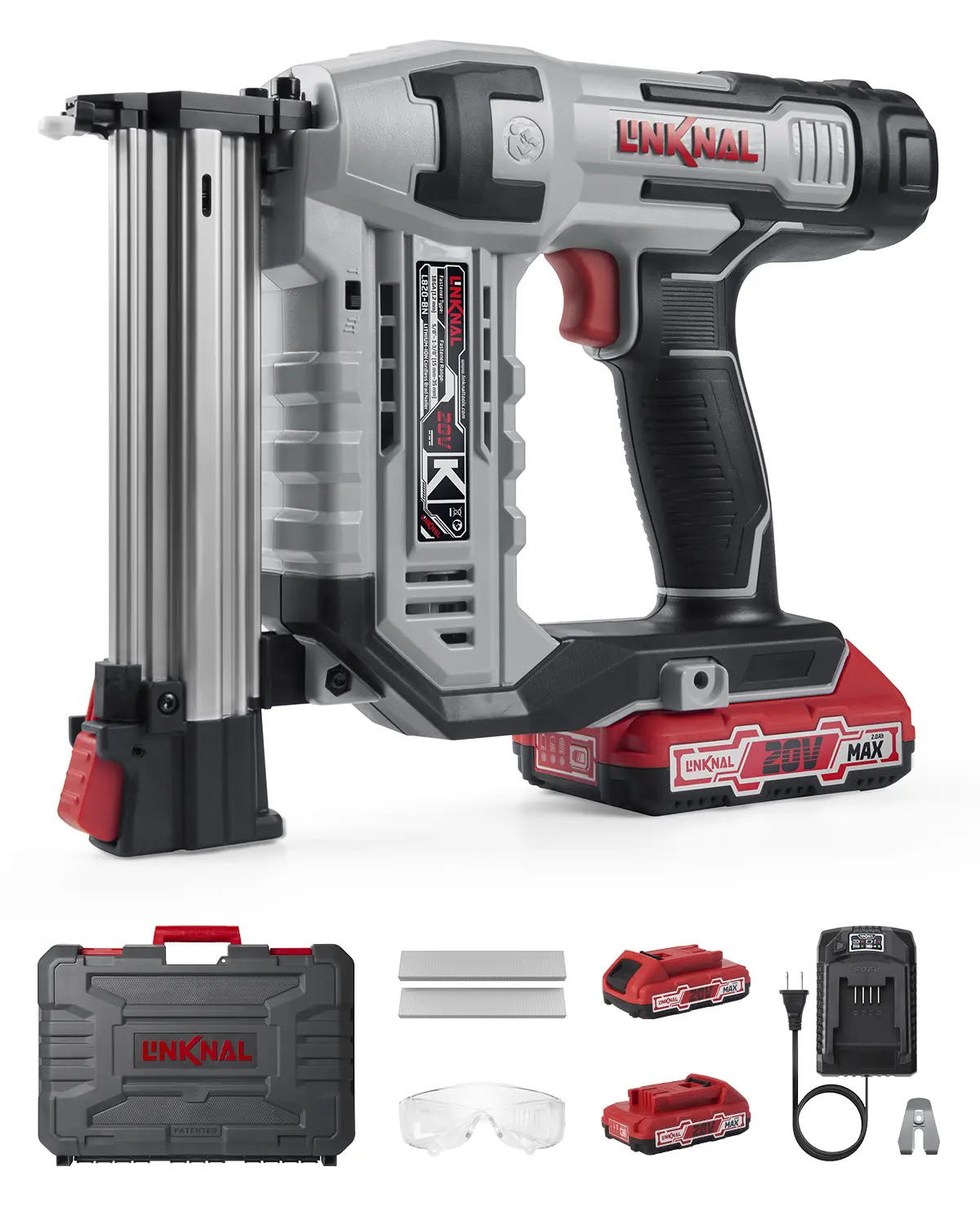 LINKNAL 18 Gauge Cordless Brad Nail Gun Tool Kit - 2×20V Li-ion Batteries, Charger, 1000 Nails Included (L820-BN), Heavy Duty Power Tool, Hardware Nailgun