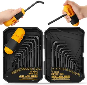31-Piece Hex Key Set, Allen Wrench Set with SAE and Metric Sizes (0.7mm–10mm, 0.028"–3/8"), Heat-Treated Steel, Torque Handle, Long and Short Keys, Easy Organization