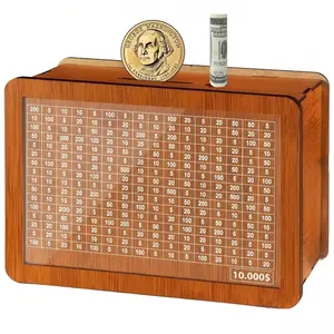 $10,000 Large Wooden Money Savings Box - Cash Vault Piggy Bank for Adults & Kids -  Money Bank with Coin Counter & Dry Erase Pen - Savings, Budgeting, Financial Planner, Cash Bank, Coin Box, Money Jar, Gift Idea, Home Decor Ornaments summervibes