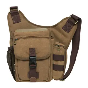 KAUKKO Mens Vintage Canvas Shoulder Messenger Bag Chest Leather Patchwork