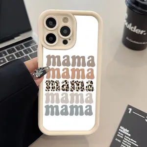 Mom simple design Pattern Case for iPhone 16 E 15 14 Pro Max 13 12 11 XR XS Plus Shockproof Full Camera Protection Durable Slim Silicone Cellphone Cover Gift For Girls and Women