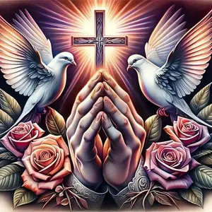 5D DIY Handmade Diamond Painting Kit, Full Round Drill Art Set, Animation Theme, Praying Hands, Dove, Rose Design, Home Decor Gift, Crafts, Handcraft