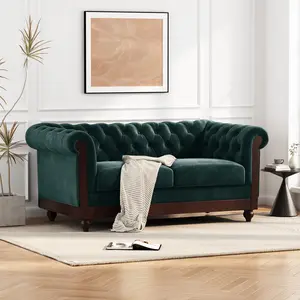 Chesterfield Velvet Loveseat Sofa 59.44" with Sturdy Pine Wood Frame, Luxurious Velvet Comfort, Elegant Design, 300lbs Seat Weight Capacity, Forest Green, Perfect for Living Room & Bedroom