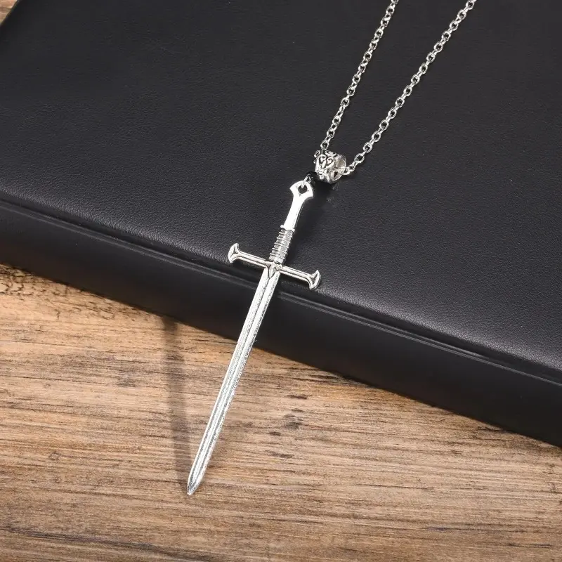 Man Punk Rock Sword Cross Pendant Necklaces Retro Gothic Long Dagger Knife Necklace Hip Hop Jewelry For Women Teens