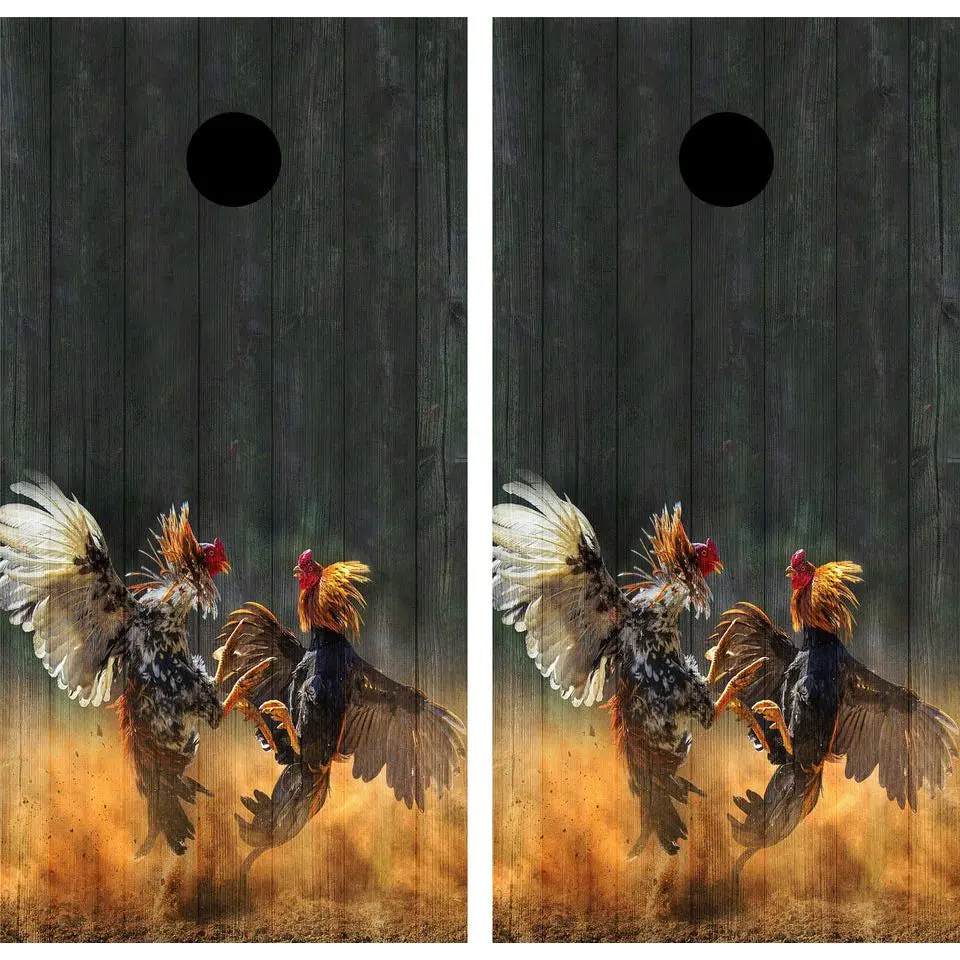 Custom Fighting Rooster Cornhole Set Wrap Decal Sticker Chicken Farm Cock Fight Poultry  C3