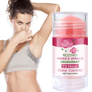 ROZINO Rose & Vanilla Deodorant 72-Hour Odor Control Essential Perfume Stick for Summer 40g Body Fragrance Scented Cosmetic