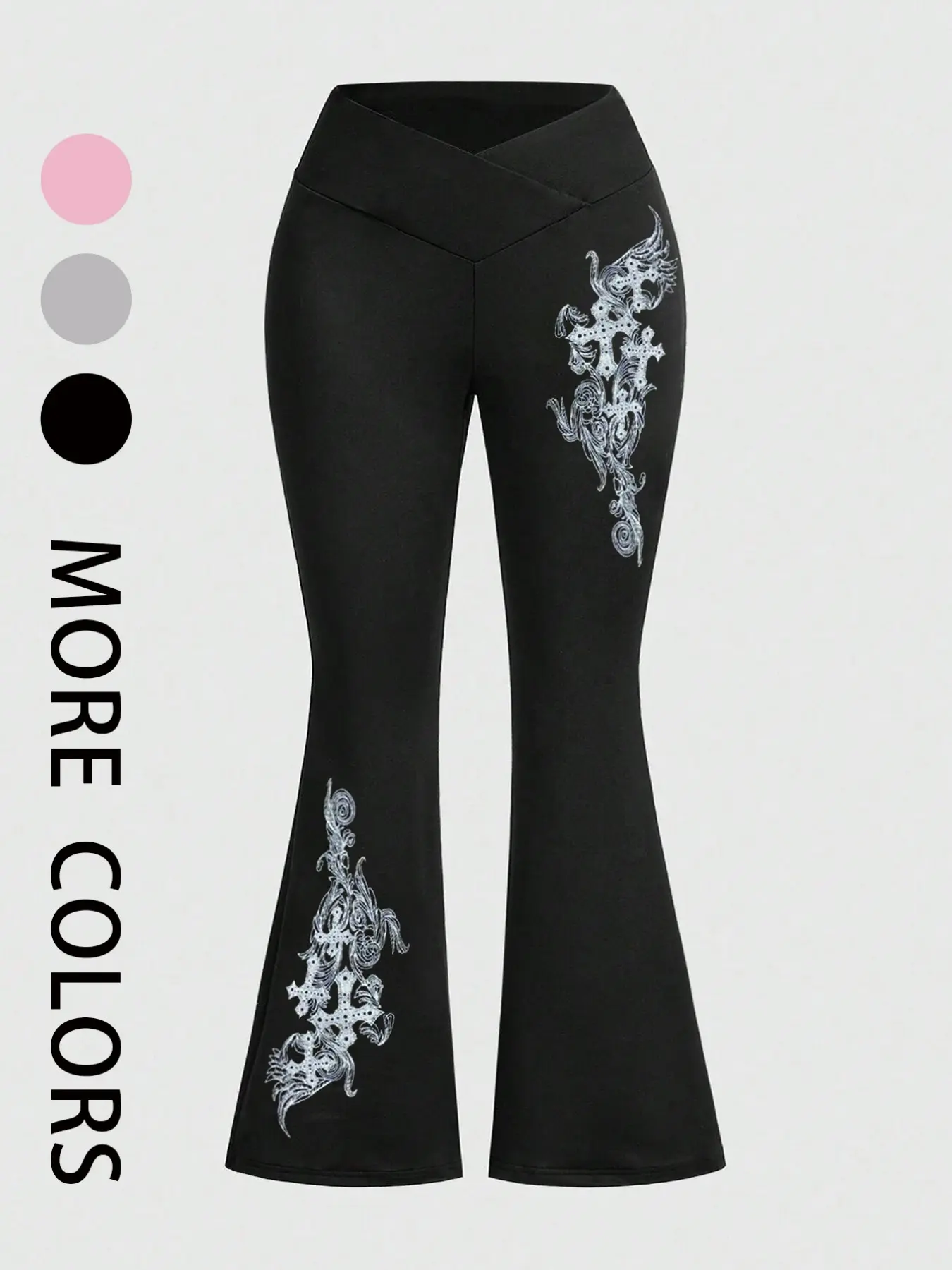 Women's High Waist baggy leggings, Elastic Waist Leggings, Cross Waist Design, Tummy Control, Wings & Cross Print, Casual Fitted Leggings, Stretchy Workout Leggings, Workout Legging Pants for All Seasons, Graphic Print Leggings, Activewear Bottoms