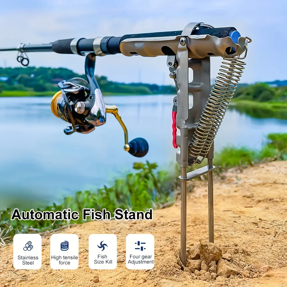1pc Stainless Steel Fishing Pole Stand Bracket,Adjustable Sensitivity & Folding Ground Support Bracket, Fishing Supplies