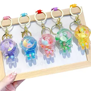 Wristlet Strap Acrylic Quicksand bottle Astronaut Key Chain For Car Key,ID Badge,Wallet, backpack,cute Dolls,pendants,car key,Valentine's Day gift