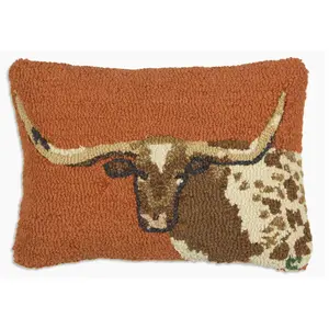 Longhorn hooked pillow