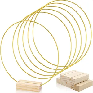 12 Inch Metal Floral Hoop with Stand, 6 Counts Table Centerpiece Floral Hoop, Table Decoration, DIY Wedding Decor and Wall Hanging Crafts, Party Decoration Supplies