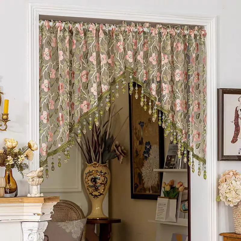No-Drilling Sheer Floral Embroidered Curtain with Tassels - Tenant-Friendly Home Decor Arch Drape, Ideal for Room Division, Weddings, Christmas