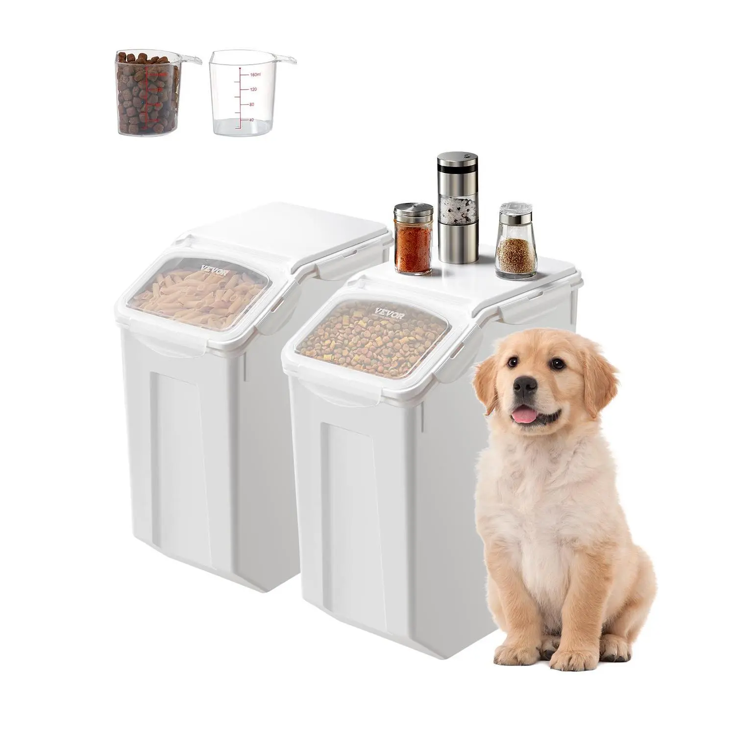 【summerfinds】VEVOR Airtight Silicone-Sealed Food Storage Containers (2-Pack) - 4.5Gal/20L Each, Detachable Dog Food Dispenser with Wheels, 2 Measuring Cups for Kitchen Grains, Cereal, Flour, Silicone Bottles Compatible, Food Container