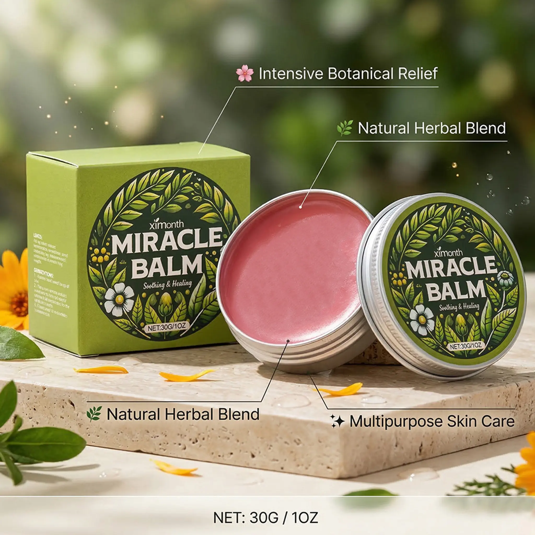 Miracle Balm - Natural Herbal Soothing and Repairing Ointment | Powerful botanical formula to relieve skin irritation, rashes, and dryness. Advanced leg care | Multi-purpose skin repair cream - 30g/1oz Cosmetic, Moisturizer, Body Care