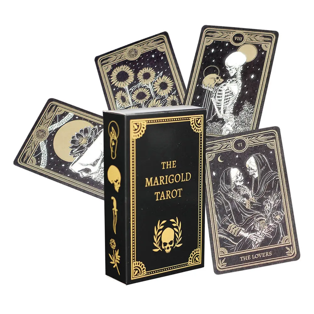 The Marigold Tarot - Skull Motif Unisex Paper Deck, Punk Tarot Vibe Divination Play Set for Adults 12+ Years, Home & Festive Party Supplies