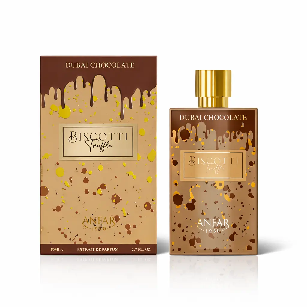 Anfar Biscotti Truffle Eau De Parfum, a Limited Edition Unisex Fragrance with Gourmand Dubai Chocolate & Musk Notes, 2.7 fl oz (80ml), Aromatic Luxurious Fragrance, Chocolate Scent, Signature Scent, Biscotti And Truffle Blend, Youth, Bottle, Everyday Wear