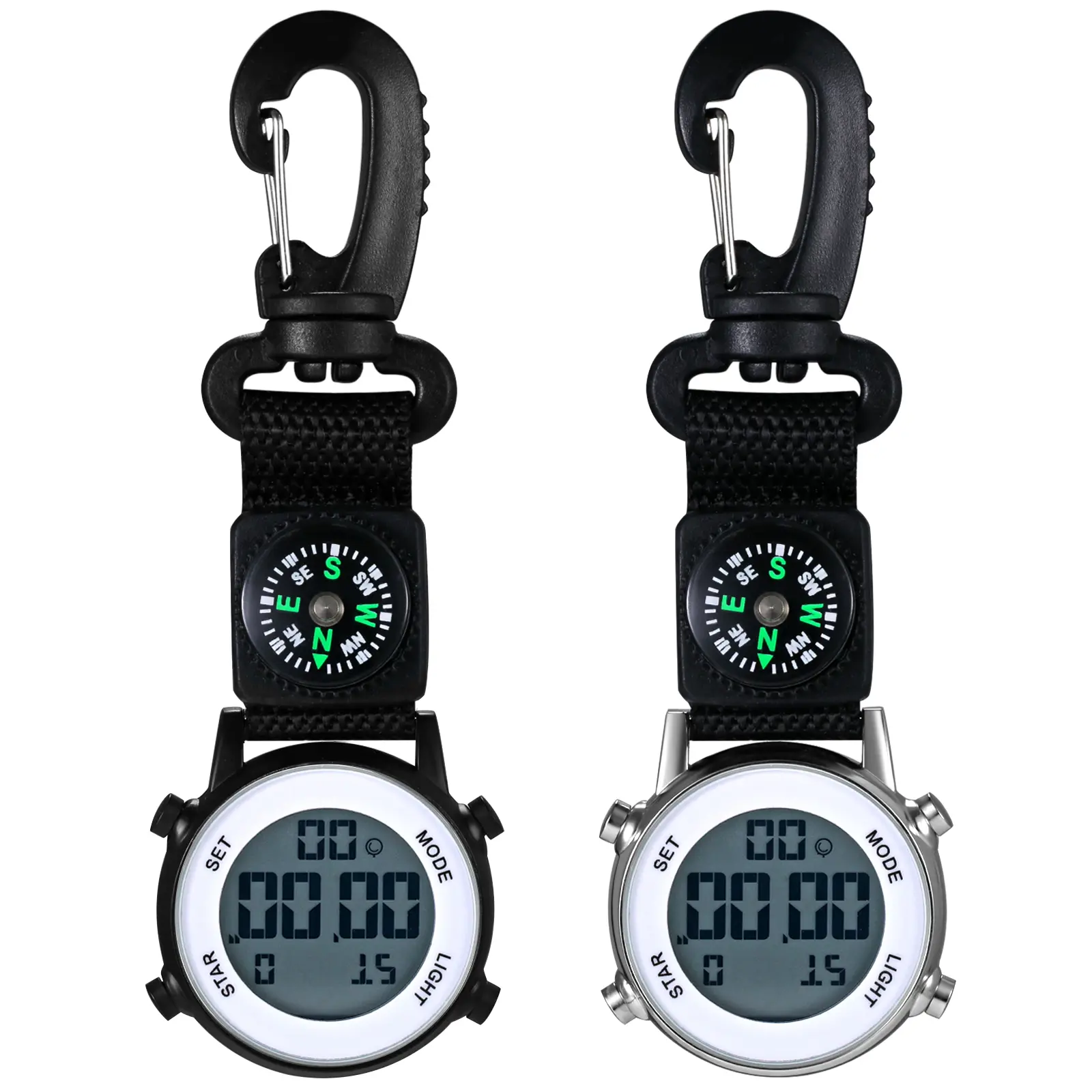 OIDEA Men's Multifunctional Digital Compass Carabiner Clip Watch - Digital Wristwatch, 3ATM Water-Resistant, Integrated LED Flashlight, Outdoor Sports Fashion Accessory, Multifunctional Digital Watch