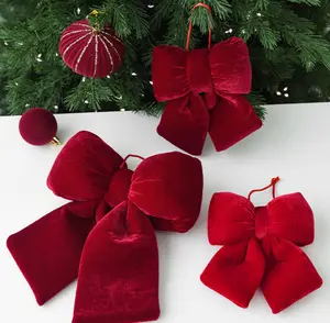 Elegant High-Quality Red Velvet Plush Bow Tie Decoration - Festive Christmas Tree Ornament, Home Accent