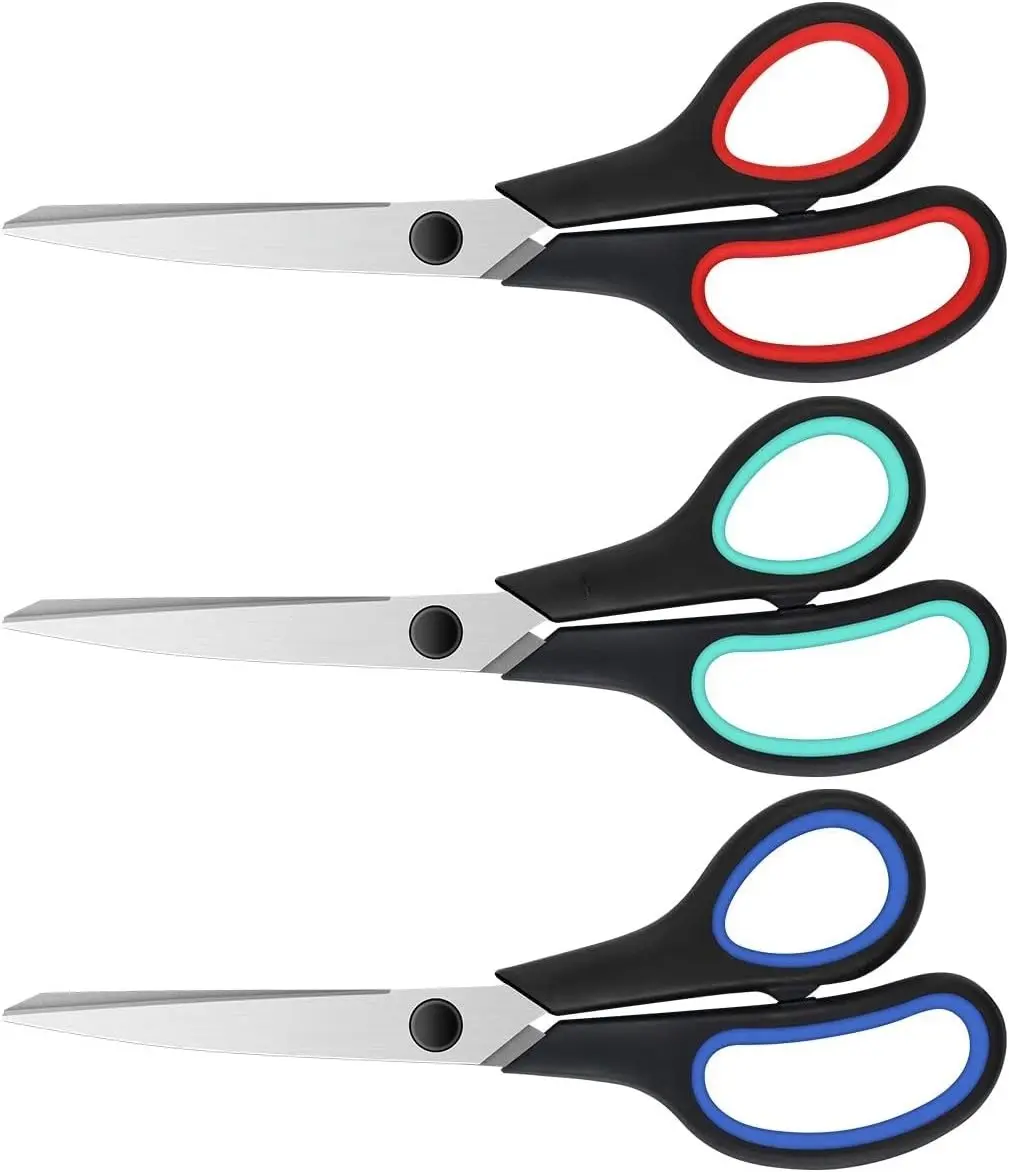 3-Pack 8" Heavy Duty Kitchen Scissors - Ultra Sharp Blades, Comfort Grip Handles, Classroom Supplies, Craft Cutting Tool, Office Cutting Supply for Home Use