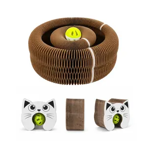 Foldable Cardboard Cat Scratcher Pad with Rolling Bell Ball - Interactive Pet Toy for Indoor Cats, Relieves Boredom & Satisfies Scratching Needs