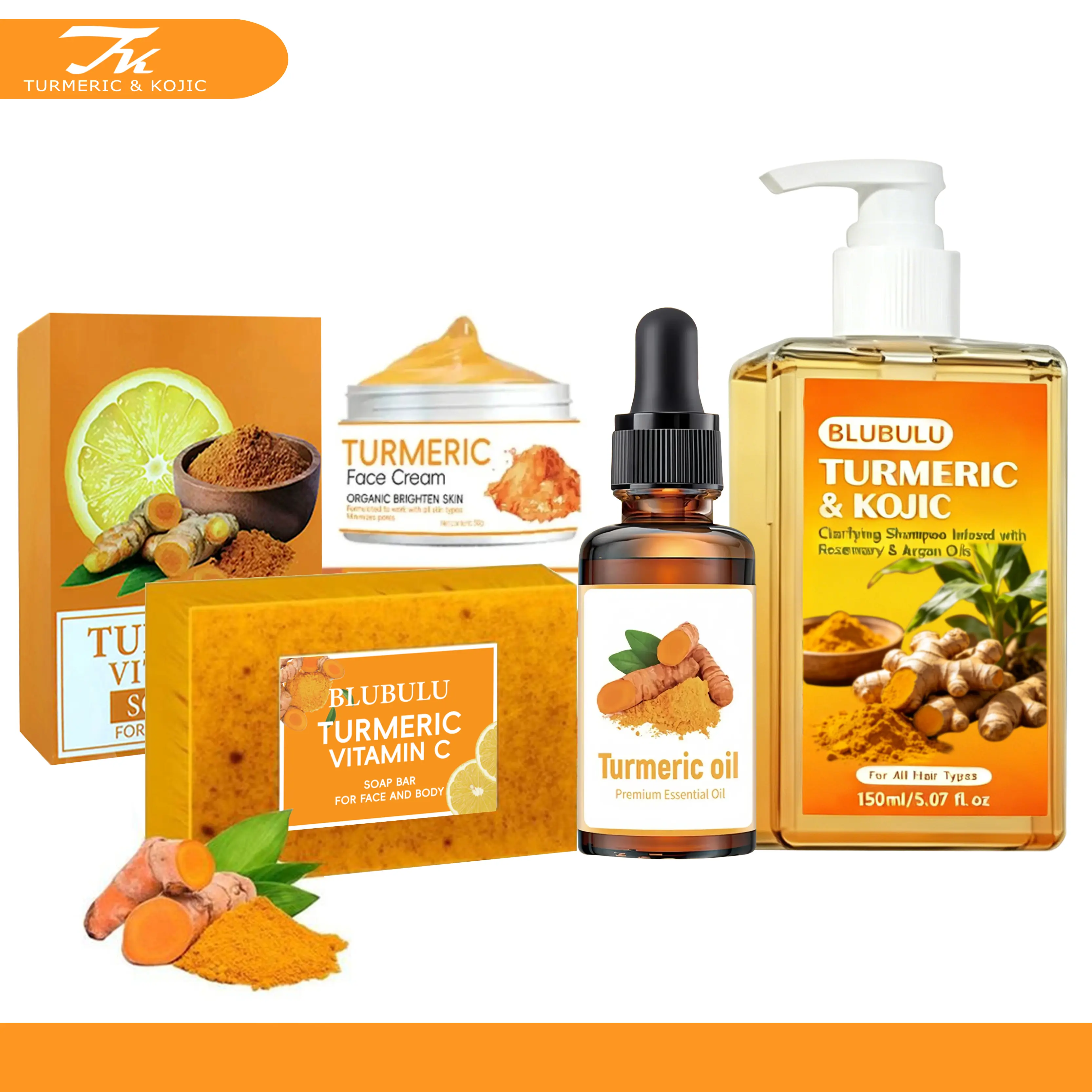 Turmeric-Infused Kojic Acid Hydrating Soap Bar & Nourishing Oil & Turmeric Shampoo & Cream Set, 1 or 2 Sets Options Brightening Moisturizing Facial Skin Care Kit, Radiant Daily Skincare Product for Women & Men, Turmeric Glow Set summervibes
