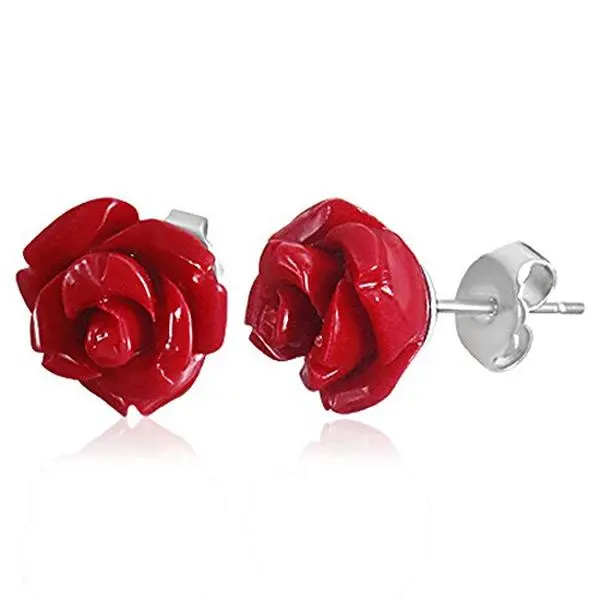 My Daily Styles Women's Fashion Flower Earrings, Polymer Clay Crafted Jewelry with a Shiny Metal Coating and Push Back Closure, Rose Flower, Floral, Polished, 0.40In, Stainless, Female, Stud Earrings, Floral Shape, Flowers