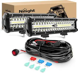 Nilight LED Light Bar 2Pcs 12 Inch 300W Triple Row Flood Spot Combo 30000LM with Off Road Wiring Harness Kit - 2 Leads for ATV, UTV, SUV Truck Automotive  dealsforyoudays