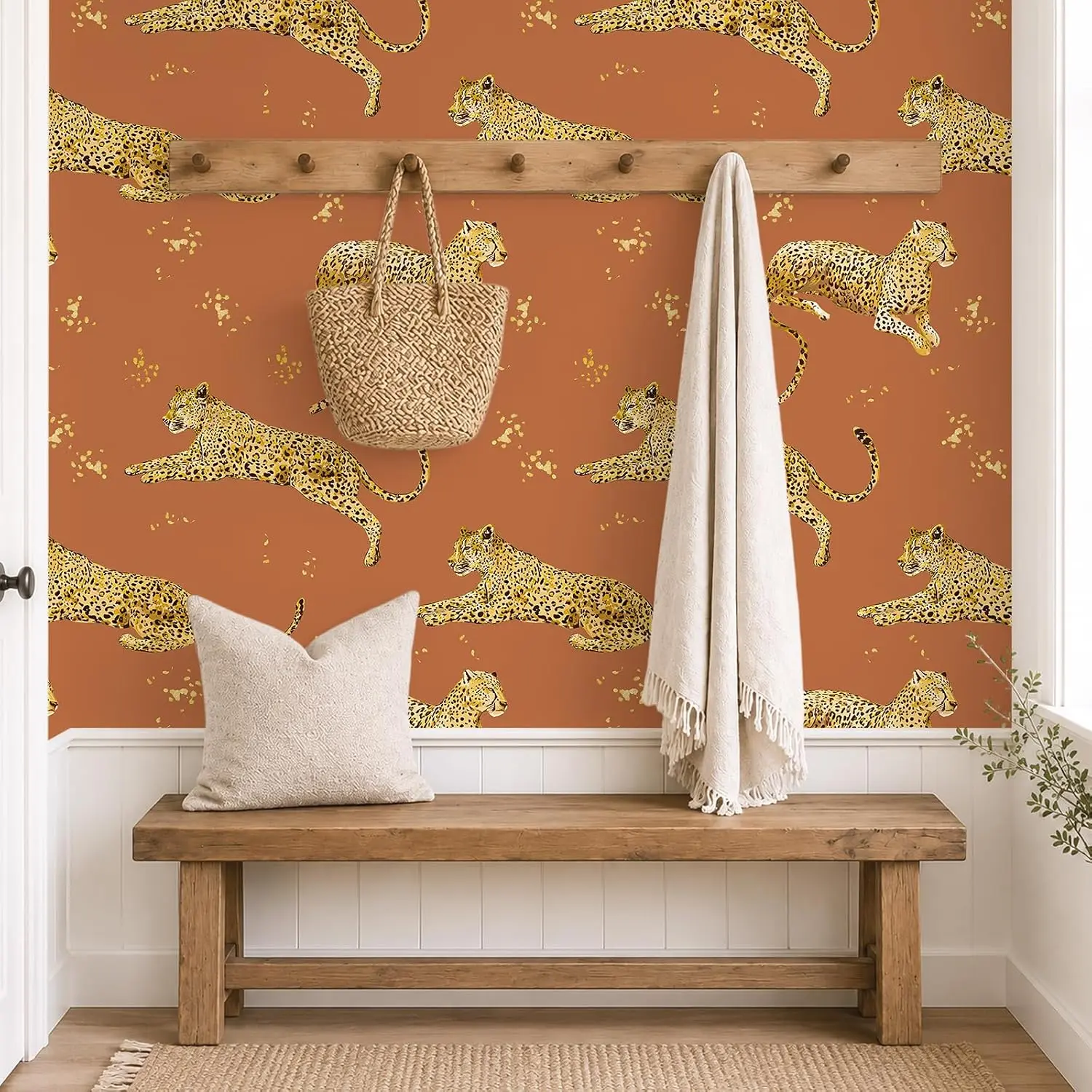 VEELIKE Renter-Friendly Leopard Peel and Stick Wallpaper, 17.7in x 118in Terracotta Orange Cheetah Easy-Install Heavy-Duty Vinyl, Thick Indoor Wall Covering for Bedroom Accent Walls, Dorms